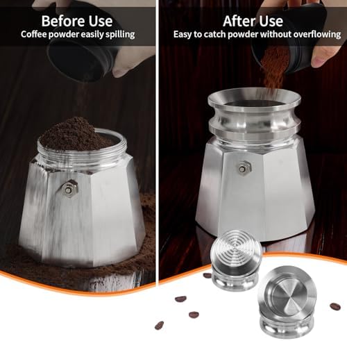 4-6-Cup Moka Pot Tamper, 304 SS Dosing Funnel & Distributor, Silver - Image 2
