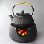 Workshop Cast Iron Teapot Iron Metal Teapot Hobnail Hand-Size 1.2L with Removable Stainless Steel Infuser Black Teapot - Image 2