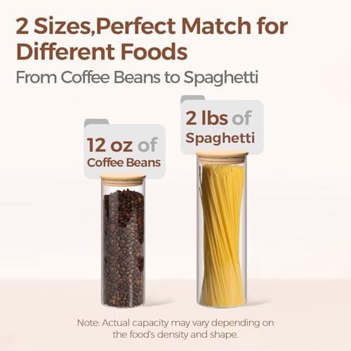 ComSaf Pasta Containers Storage 2 Qt/1.1Qt, 6 Pack Tall Glass Spaghetti Jar - Image 3