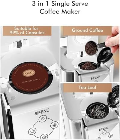 SIFENE 3-in-1 Single Serve Coffee Maker for Pods, Grounds & Tea, White - Image 2