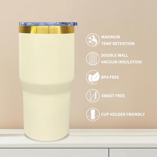 20 oz Tumbler Bulk Stainless Steel Tumblers with Lids and Straws Cream - Image 3