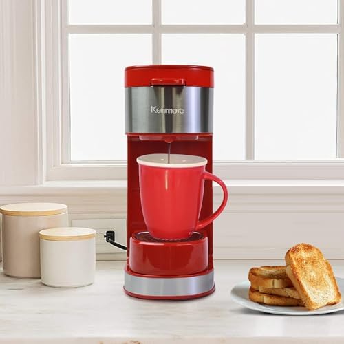 Kenmore Single Serve Coffee Maker – 6–12 Oz Brew Sizes, Compatible with Keurig K‑Cup Pods & Ground Coffee, One Cup Brewer, Travel Mug Friendly, Auto Shut‑Off, Hot & Iced maquina de cafe, Red - Image 2