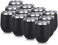 DOMICARE Stainless Steel Wine Tumbler Bulk with Lid, Personalized Insulated Tumblers Set, 12oz Travel Coffee Cups Pack of 12, Black by VisittheDOMICARE