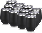 DOMICARE Stainless Steel Wine Tumbler Bulk with Lid, Personalized Insulated Tumblers Set, 12oz Travel Coffee Cups Pack of 12, Black by VisittheDOMICARE