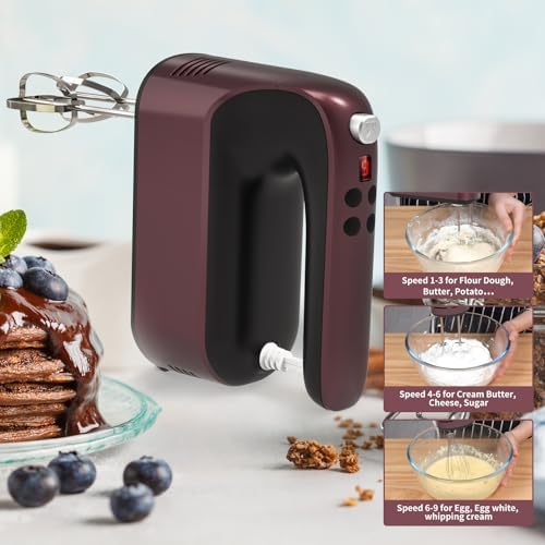 Yomelo 9-Speed Digital Hand Mixer Electric, 400W Powerful DC Motor, Hand Mixer Electric Handheld with Snap-On Storage Case, 5 Stainless Steel Accessories, Beaters, Dough Hooks, Whisk(Grape Purple) - Image 7