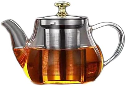 Glass Teapot,600 Ml Glass Teapot with Infuser, Heat Resistant Removable Stainless Steel Infuser,Tea Maker Glass Jug with Lid and Elegant Carved Handle,for Loose Tea,Gift,White by Unknown
