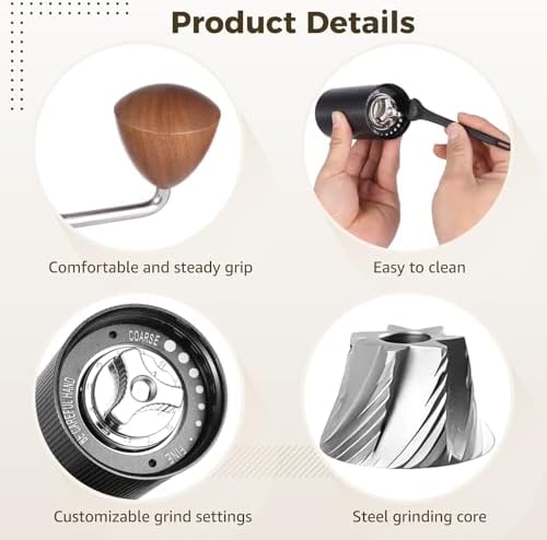 Manual Coffee Grinder, Hand Burr Coffee Grinder with Steel Core, Adjustable Grind, Portable for Home Travel - Image 4