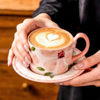 KAMMAK Coffee Cups and Saucers Set of 2, 8.5oz Ceramic Tea Cup with Saucer - Image 5