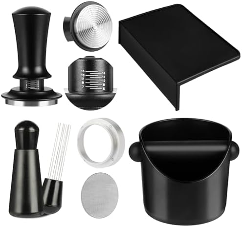 Espresso Accessories,6 PCS Espresso Machine Accessories Kit,Coffee Tamper Tools Set with Espresso Tamper,Coffee Tamping Mat,WDT Distribution Tool,Knock Box,Dosing Funnel and Puck Screen(54mm) by Unknown