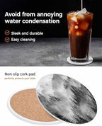 Coaster for Drinks 4 Pack,Watercolor Forest Tree Mountain Absorbent Round Ceramic Stone with Cork Base,Black Gray Natural Scenic Drink Coaster Cup Mats for Home Dining Coffee Tables - Image 6