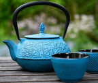 Zen Minded Traditional Japanese Cast Iron Tetsubin Stovetop Teakettle Teapot with Stainless-steel Mesh Loose-leaf Filter for Green Tea & Infusions 800ml Pine Pattern - Blue - Image 7