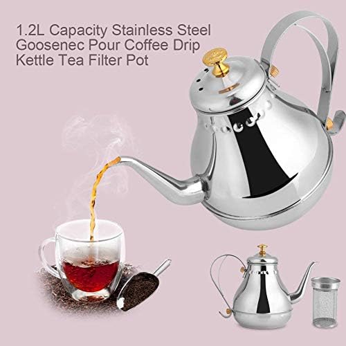 Fdit Tea Kettle, Stainless Steel, 1.2L, Gooseneck Spout, with Tea Filter, Silver, for Coffee and Tea - Image 7