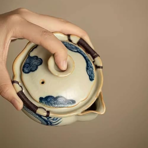 Tea Pots For Loose Tea Covered Bowl Teacup Single Blue and White Dragon Pattern Anti-scalding Hand-held Teapot Single Ceramic Teapot Tea Infuser Pot - Image 4