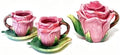 Ceramic Rose Tea Pot Set, 3D Hand-painted Rose Red Flower Cup and Green Leaves Saucer, Set of 5 by Minigift