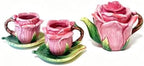 Ceramic Rose Tea Pot Set, 3D Hand-painted Rose Red Flower Cup and Green Leaves Saucer, Set of 5 by Minigift