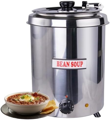 6Qt Commercial Soup Warmer, 300W Soup Kettle Buffet Food Warmer with Hinged Lid & Detachable Pot, Temperature Control (105-195°F) for Soups, Chili, Nacho Cheese - Silver by EASYROSE