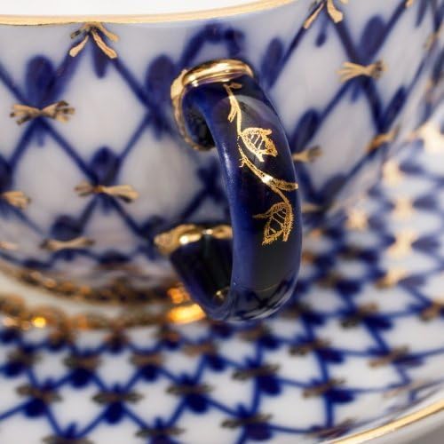 Imperial/Lomonosov Porcelain Teacup w/Saucer"Tulip Cobalt Net" - Image 6