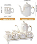 Pink,A, Coffee Cup Set,Pearl White Porcelain Tea Sets, Pearl Handle Design Tea Cup Set, with Teapot Teacups Tea Plate, Tea Set for Tea/Coffee - Image 2