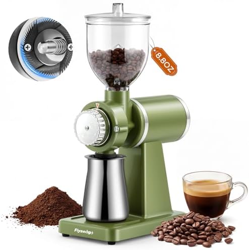 Electric Burr Coffee Grinder, 8 Grind Settings Cream Style Green by Flyseago