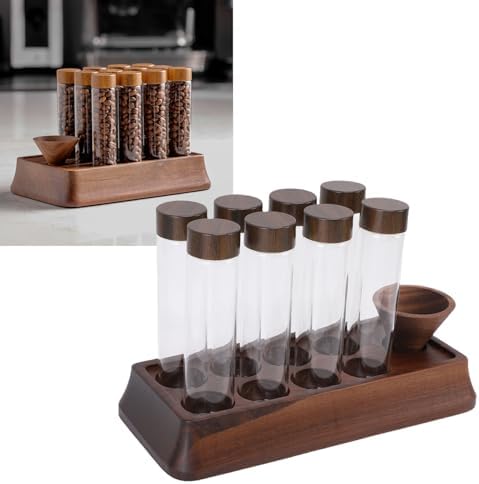 8Pcs Glass Coffee Bean Storage Tubes Elegant Walnut Holder Fresh Sealing for Home Shop Bar - Image 3