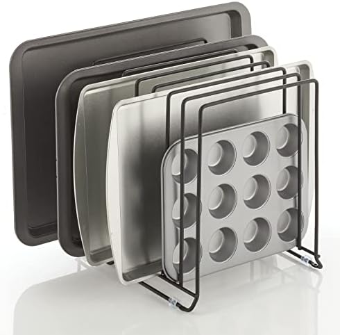 mDesign Large Metal Wire Organizer Rack for Kitchen Cabinet, Pantry, Shelves - Holder with 8 Slots for Baking Sheets, Skillets, Frying Pans, Pots, Lids, Cutting Boards, and Appliances - Black by mDesign