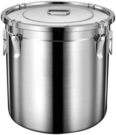 Storage Bucket with lids, Metal Bucket, 316 Stainless Steel Airtight Canister for Kitchen, Canisters Container with Lids and Sturdy Locking Clamp for Rice,Grain,Coffee Bean,Dog Food(6L/1.6Gal) by Unknown