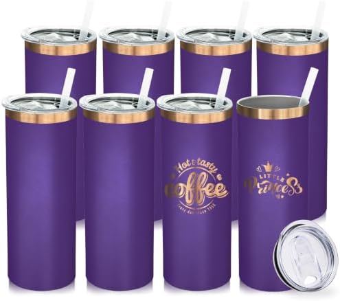 20 oz Skinny Tumblers Bulk with Lids and Straws Purple,8 pack by MetalyaTumblers