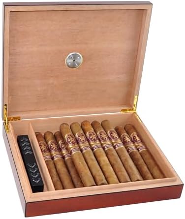Humidor Cigar Box Holds 20 Cigars, Seal Lid Closure, Spanish Cedar Wood Travel Storage Cigar Case with Removable Divider, Humidifier and Golden Hygrometer, Gift for Man, Sapele Cherry Finish - Image 6
