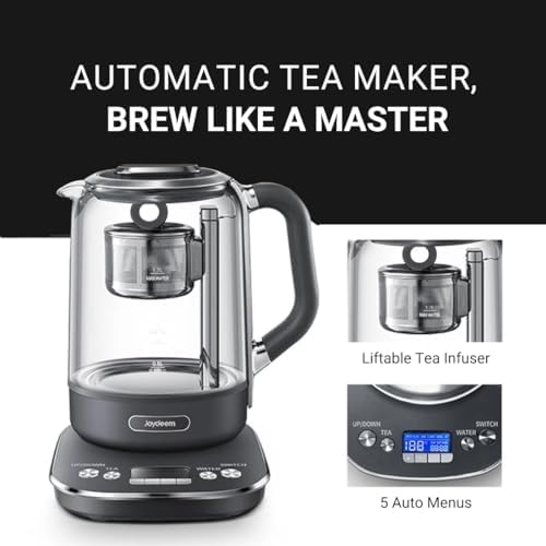 Joydeem Hot Tea Maker, Glass Electric Kettle with Auto Lift Tea Infuser and Temperature Control, 1.7L, JD-ZC6088G - Image 2