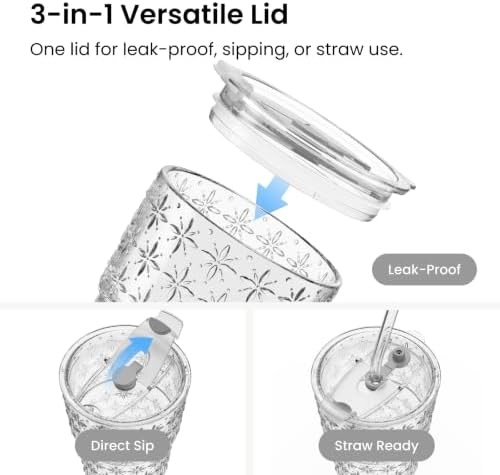 INSETLAN Iced Coffee Cups with Lids and Straws, 13 oz Glass Tumbler - Image 4