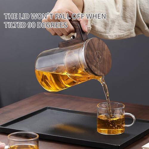 Magnetic Filter Teapot, 800ml with Tea Tongs and Brush, Enchanti Removable Tea Infuser Glass Teapot Pure Solid Wood Handle - Image 3