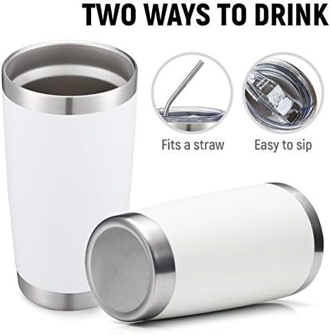 COMOOO 20oz White Tumbler Bulk with Straw Stainless Steel Insulated Coffee Tumbler Cups Double Wall Vacuum Travel Coffee Mug with Splash Proof Sliding Lid for Hot Cold Drinks (White, 4 Pack) - Image 5