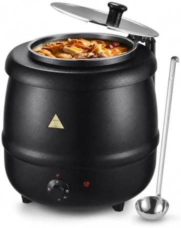 Commercial Soup Warmer Kettle with Hinged Lid & 13.4" Serving Ladle - Electric Food Warmer Pot with Adjustable Temperature Control - Ideal for Soup, Chili & Cheese for Catering, Buffet & Restaurant by Tijvzk