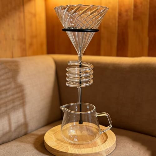 Pour Over Coffee Makers Pour Over Coffee Strainer Holder Set, High Borosilicate Glass Filter Cup, Solid Wood Base, Spiral Design (No Glass Male) - Image 7