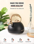 BELANKO 2.7 Quart Tea Kettle for Stovetops - Food Grade Stainless Steel Teapot with Loud Whistle, Cool-Touch Wood Pattern Handle, Rust-Resistant Whistling Kettle - Matte Black - Image 2