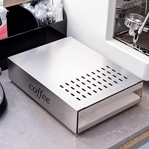 Restaurantware Restpresso 13.5 x 9.75 x 3.75 Inch Espresso Knock Box 1 Vented Coffee Knock Box - Detachable Drawer Silicone Knock Bar Silver Stainless Steel Coffee Grounds Knock Box Durable - Image 4