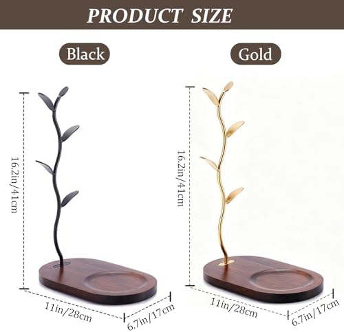 Coffee Mug Tree with Wooden Base, Metal Coffee Cup Holder for Countertop, Coffee Mug Stand for Kitchen Counter, Mug Rack Display for Counter Top Kitchen Organizer with 4 Hooks,Gold - Image 2