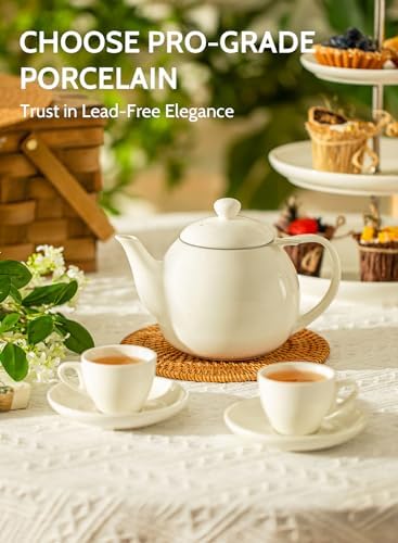 Sweese Teapots for Tea, 27 oz Porcelain Tea pot with Removable Stainless Steel Infuser, Tea Pots for Loose Tea - White - Image 2
