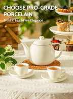 Sweese Teapots for Tea, 27 oz Porcelain Tea pot with Removable Stainless Steel Infuser, Tea Pots for Loose Tea - White - Image 2