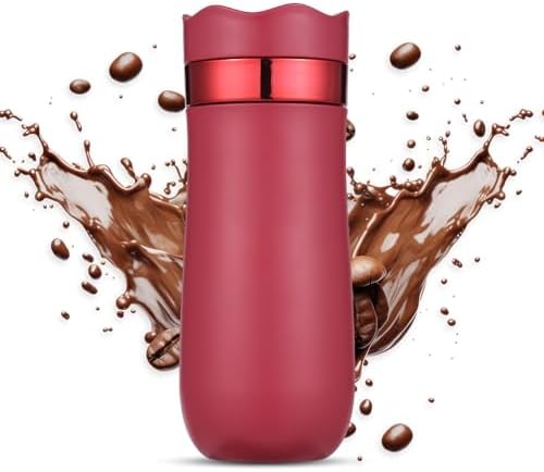 Portable Coffee Maker, Double Wall Insulated Stainless Steel French Press Travel Mug with 320ml Capacity for Camping Hiking Travel (Red) by Aqur2020