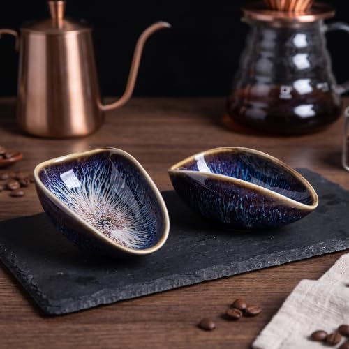 2pcs Ceramic Coffee Bean Dosing Cup - Espresso Cafe Bar Accessories | Crystalline Glazed Porcelain Tea Vessel Measuring Weighing Tray for Matcha Powder Cafe - Image 5