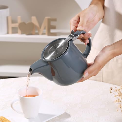 Ceramic Teapot With Stainless Steel Infuser, Heat Resistant, Perfect Tea Maker, Gray Teapot 500ml/17oz - Image 4