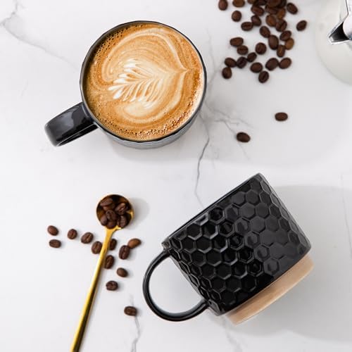 GBhome 12 OZ Stackable Coffee Mugs Set of 4, Ceramic Black Coffee Cups Set - Image 2