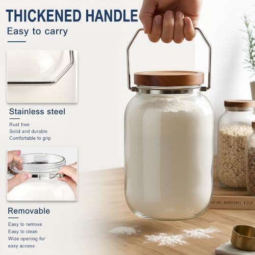 Glass Flour Sugar Storage Containers with Wood Lid and Handle - Image 4