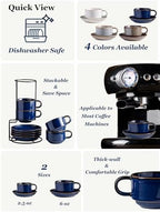 Gomakren 6oz Cappuccino Cups Set of 4 with Saucers Metal Rack, Cobalt Blue - Image 3