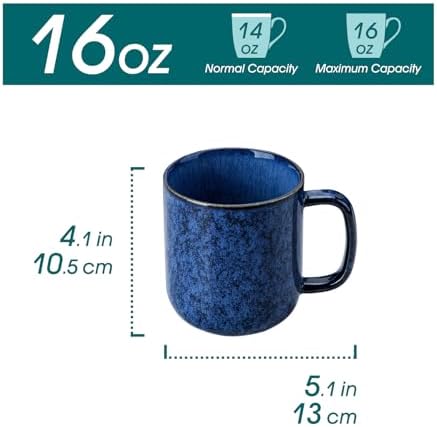 vancasso STARRY Coffee Mugs Set, 16 oz Ceramic Coffee Cups for Americano Hot Tea Iced Coffee Cold Brew Cocoa Milk Stoneware Mugs Set of 6, Dishwasher & Microwave Safe, Blue - Image 2
