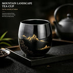 Japanese Tea Set, Black Porcelain Tea Set with 1 Teapot Set, 6 Tea Cups, 1 Tea Tray, 1 Stainless Infuser, Beautiful Asian Tea Sets for Adults, Tea Lover/Women/Men (Black Landscape) - Image 4