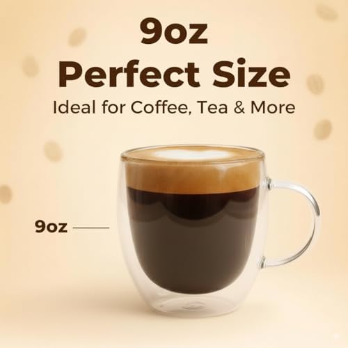 Casafoyer 9 Oz Double Wall Glass Coffee Cups Set of 4, Borosilicate Espresso Mugs - Image 2