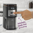 Mr. Coffee Automatic 12 Cup Burr Mill Coffee Grinder with 12 Custom Grinders, Black / Stainless Trim - Image 2