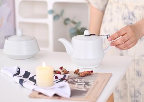 Rural Style Ceramic Teapot with Stainless Steel Infuser 16 OZ White - Image 6